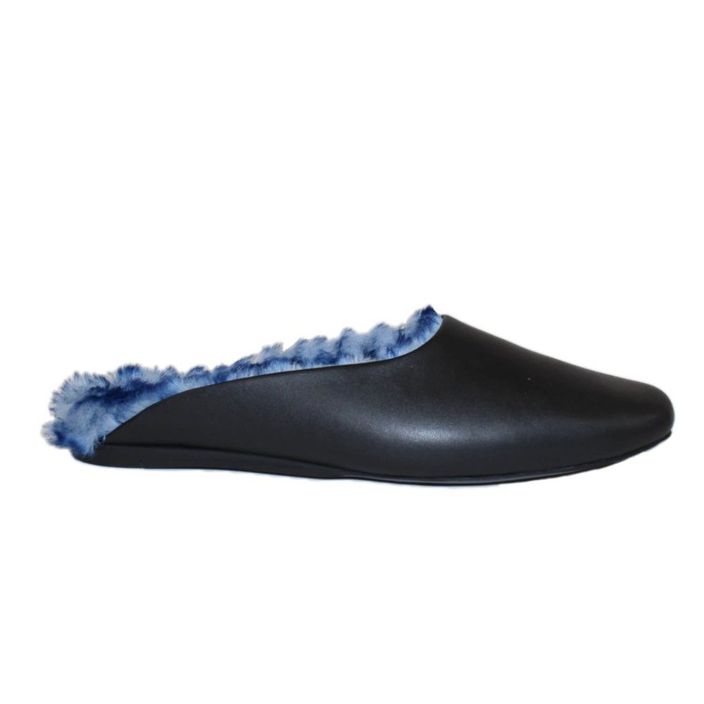 Sydney Brown NWB Black Faux Fur Square Toe Slide
